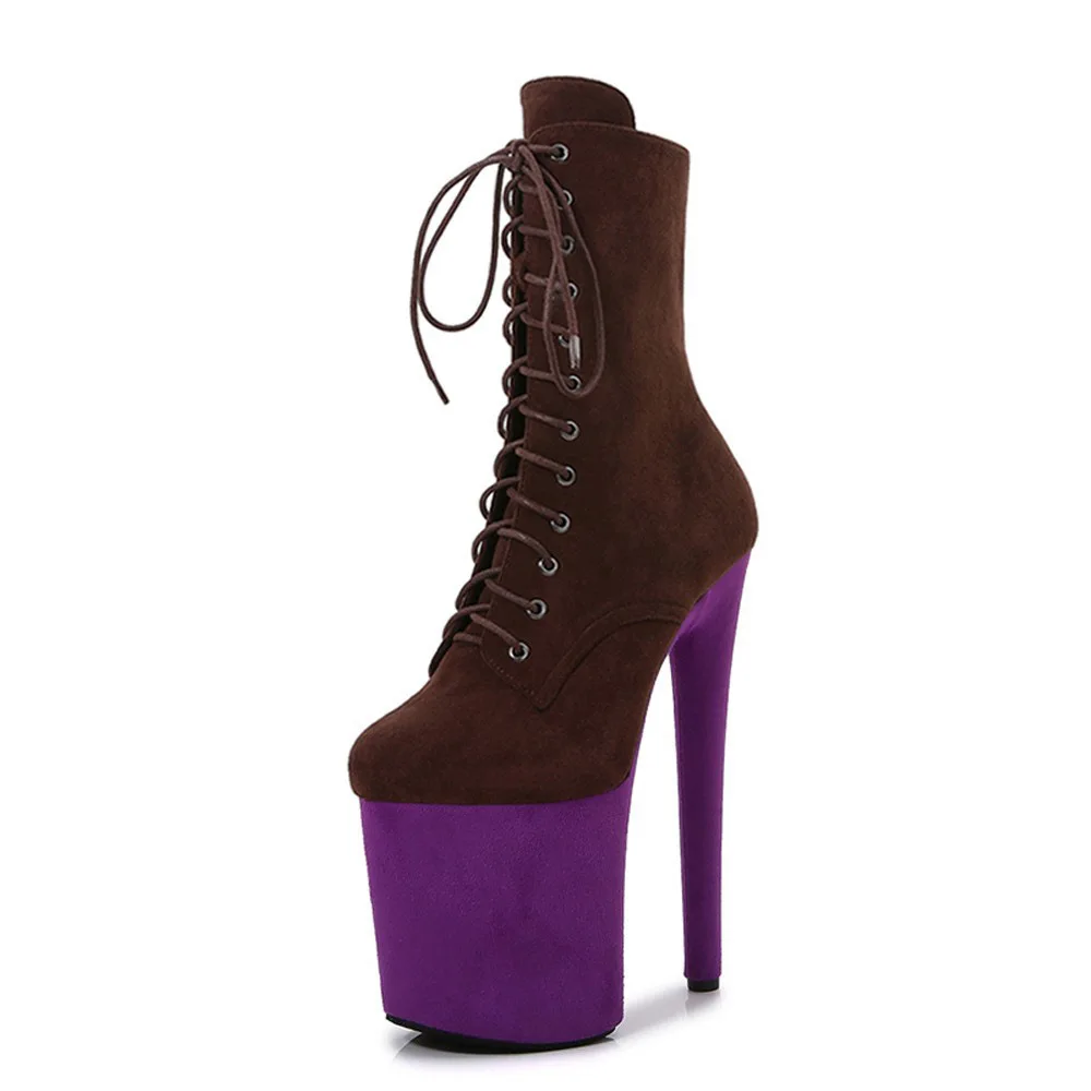 2024 New arrival red lace-up pu suede female supper high heeled Boots sexy stripper Heels Women 20 cms heel platform boots