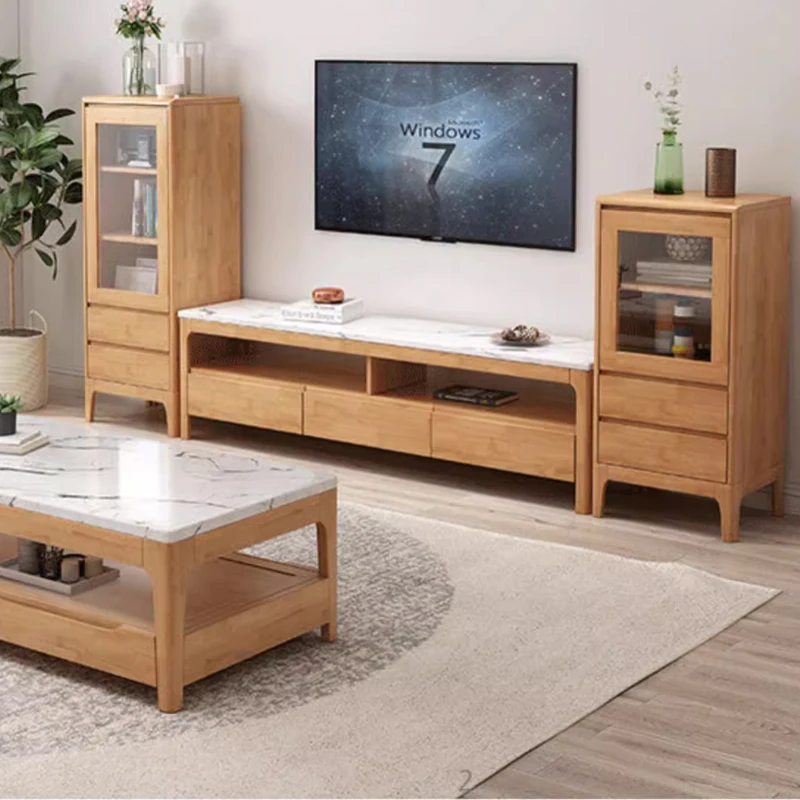 Solid Wood TV Cabinet Coffee Table Combination Modern Nordic Design for Small Large Apartments Direct Factory Sales for Home Use