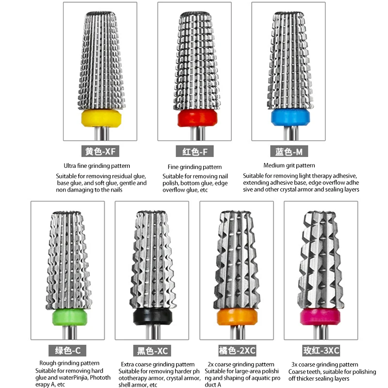 New conical carbon fossil nail bit 5 in 1 Safe carbide nail bit gel exfoliation removal