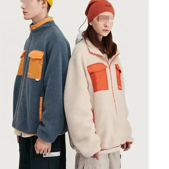 Winter custom new  spliced  zipper stand-up lover  wool hoodies