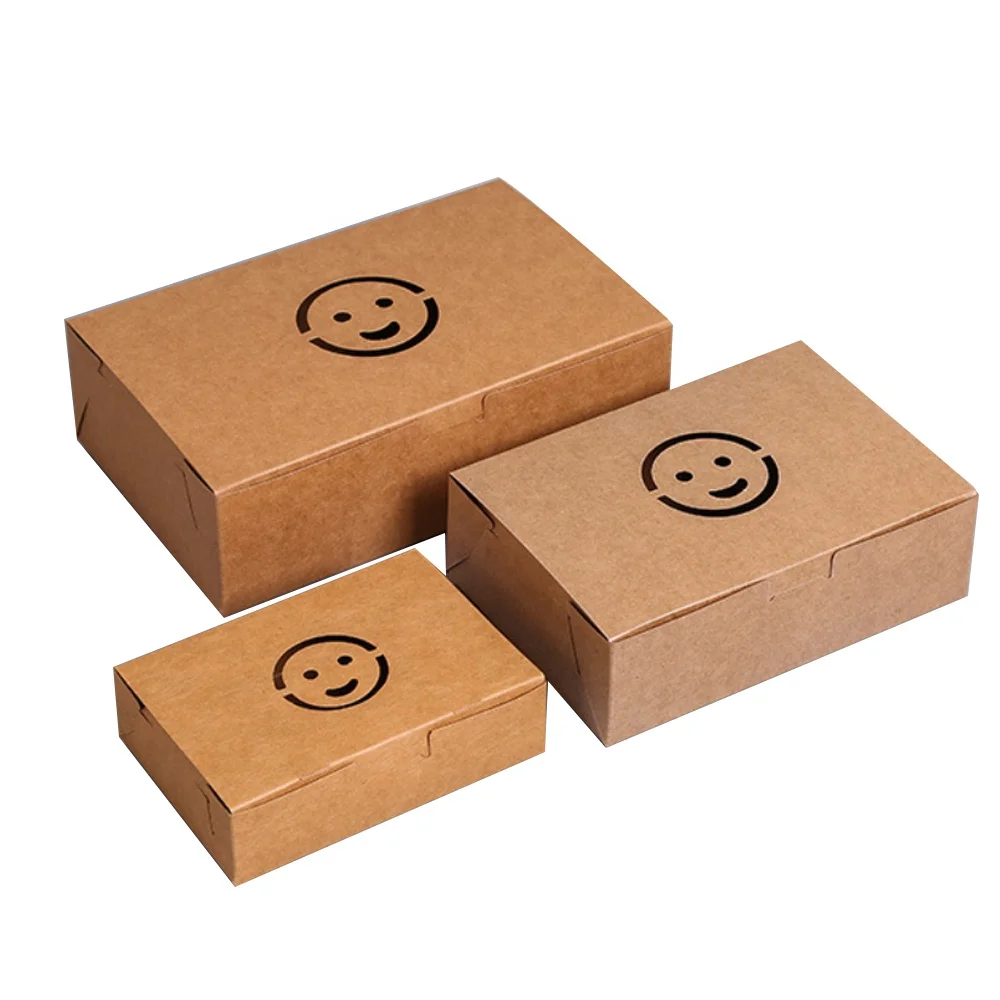 Biodegradable Chicken Takeout Hot Fast Food Fried Boxes Lunch Takeaway Box Disposable Rigid Boxes KS Kraft Paper Packaging Brown