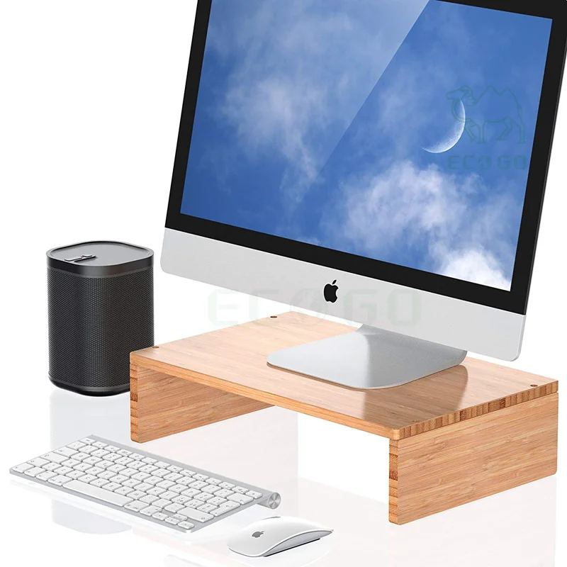 Dual Monitor Stand Riser Bamboo for Computer Laptop Desk iMac Printer 2 Pack