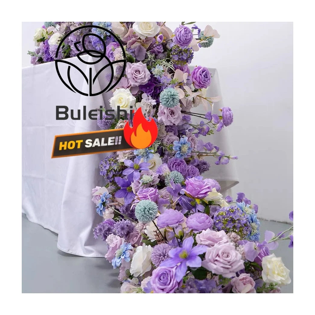 Blue and White Flower Table Runner Tow Corner Flower 100cm Red Artificial Flower Panel Runner