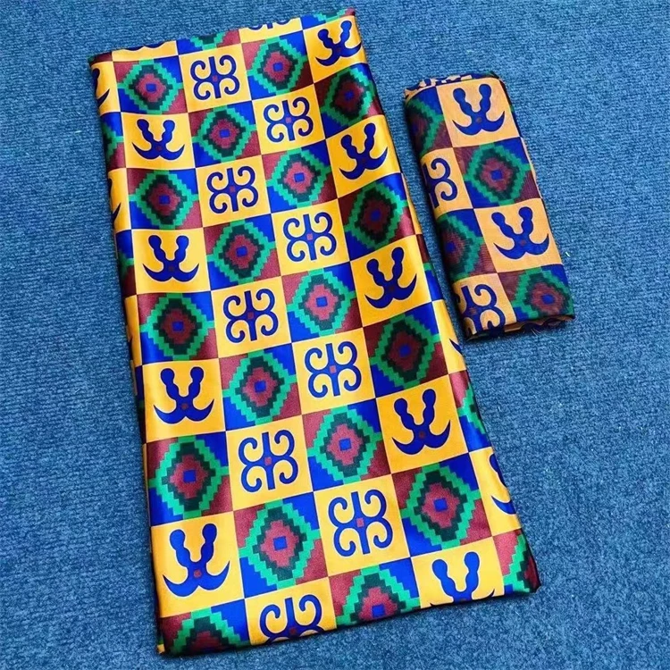 African Wax Print Silk Matching Chiffon Fabric Ankara Silk And Chiffon Set For Bride Ankara Fabric