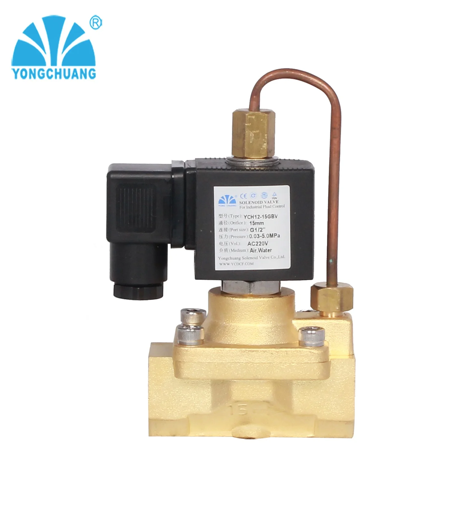 Yongchuang YCH12 normally OPEN high pressure water air  compressor brass solenoid valve for blowing machine