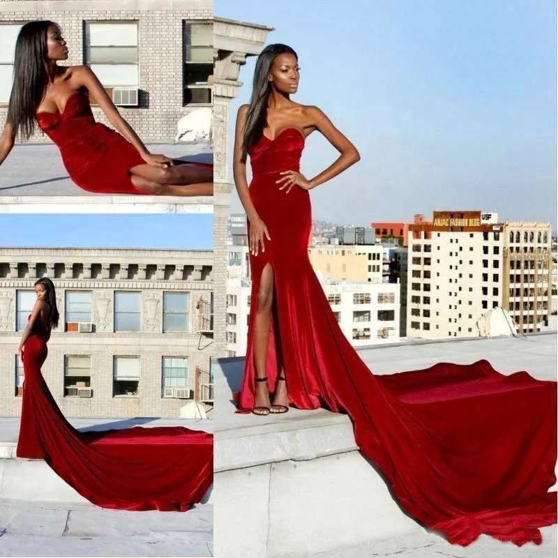 Mermaid Long Dinner Gown Velvet Fabrics Evening Dress