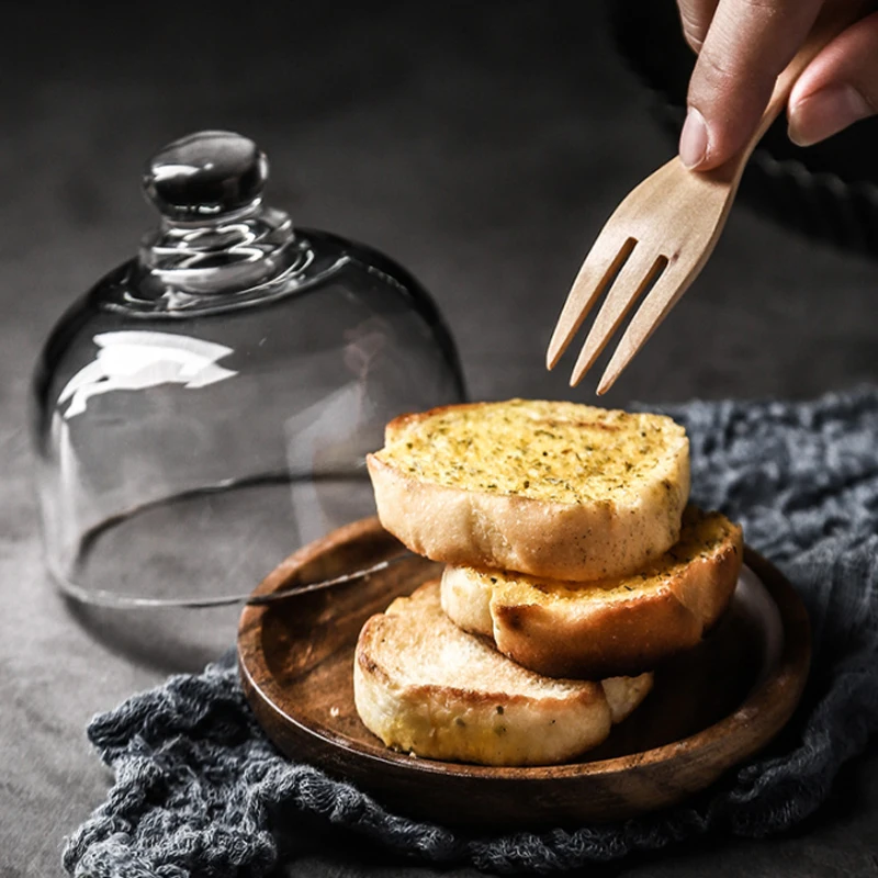 Mini Dessert Plate, Cake Stand with Dome lid,  acacia wood Dessert Plate with Soy Sauce Dish set