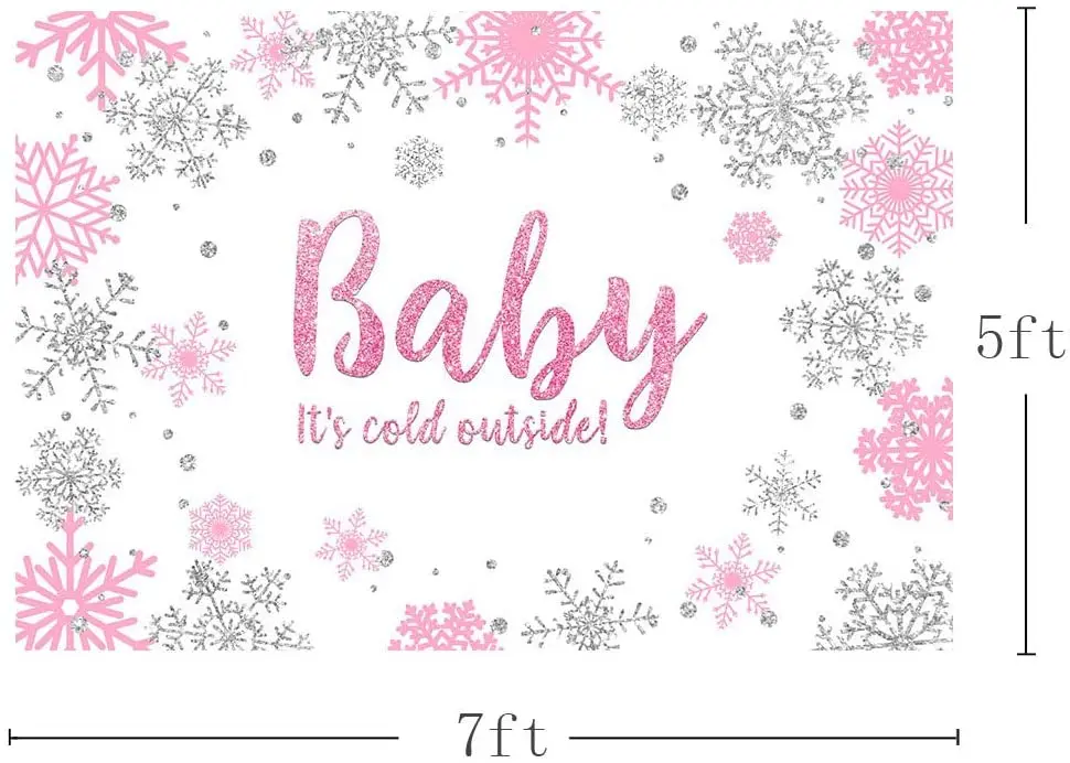 7x5ft Winter Girl Baby Shower Photo Background Props Snowflakes Pink and Silver Backdrops Party Decoration