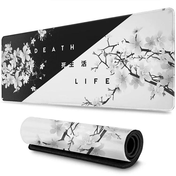 Customized Large Waterproof Black And White Cherry Blossom Gaming Rubber Mouse Pad