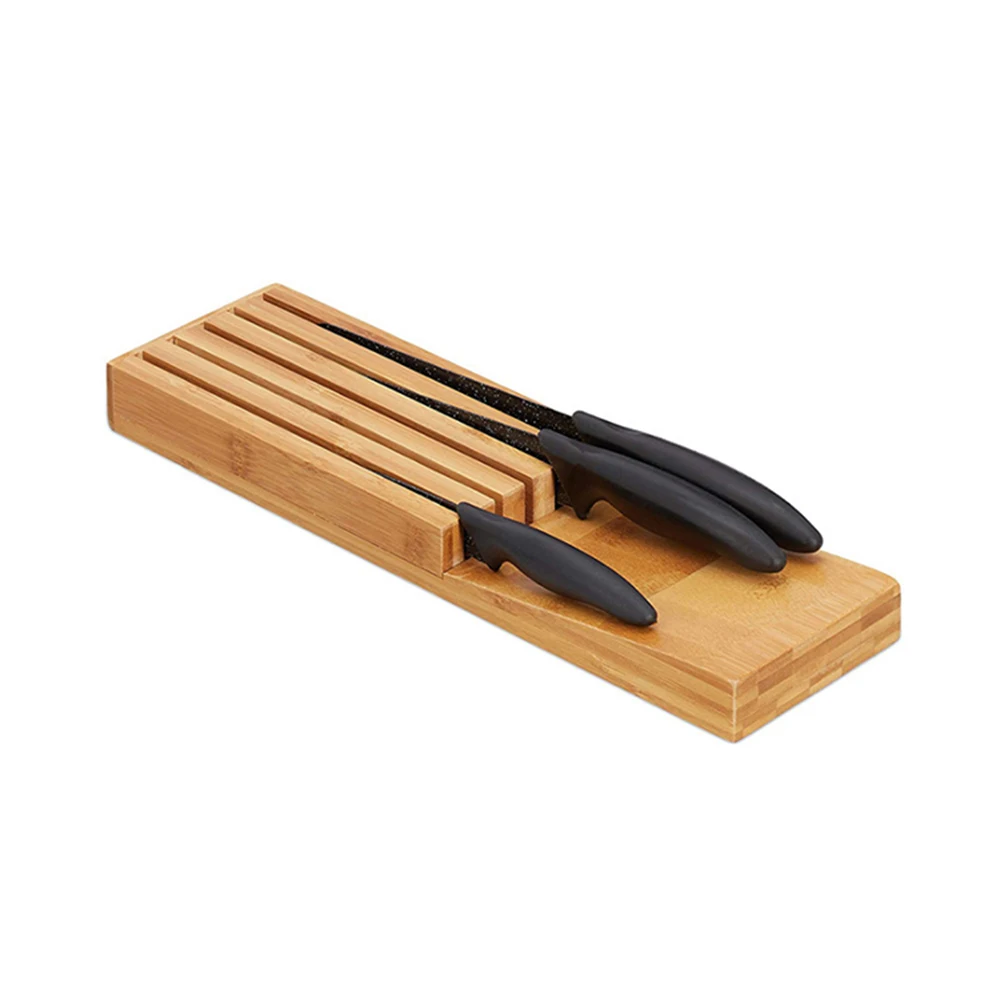 
Amazon hot Natural Bamboo Universal Knife Organizer Block Holder Kitchen Bamboo Knife Storage Rack Display Stand 
