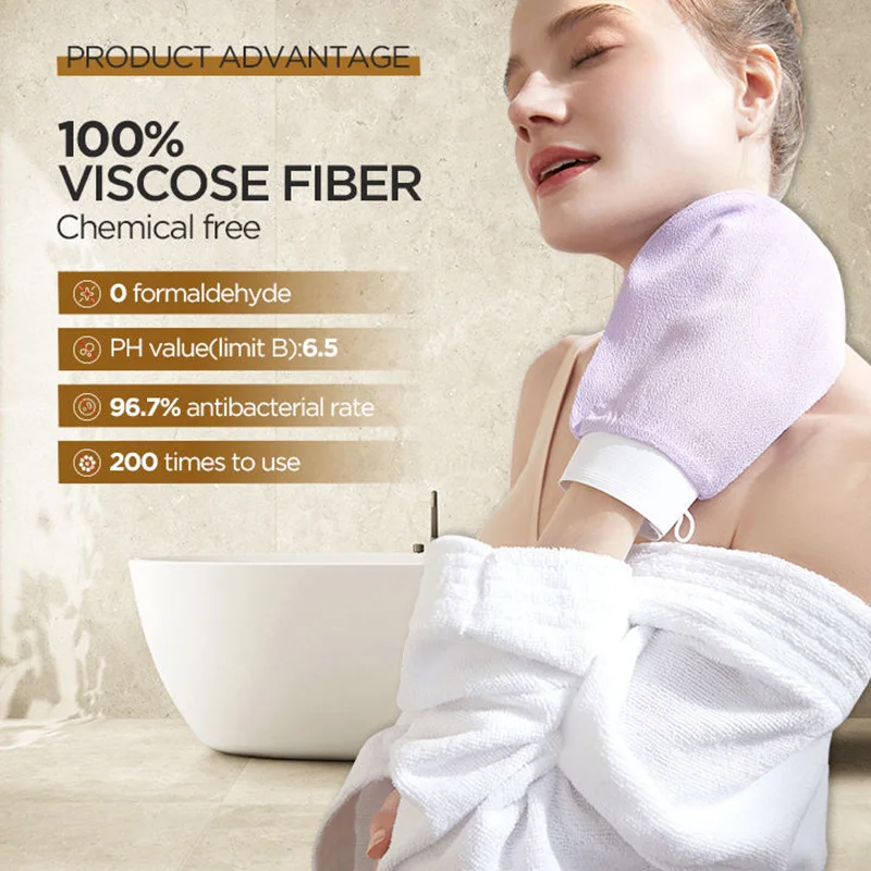 Custom LOGO Natural Viscose Exfoliating Bath Mitt For Body Scrubber Body Shower Soft Viscose Fiber Exfoliating Body Bath Gloves