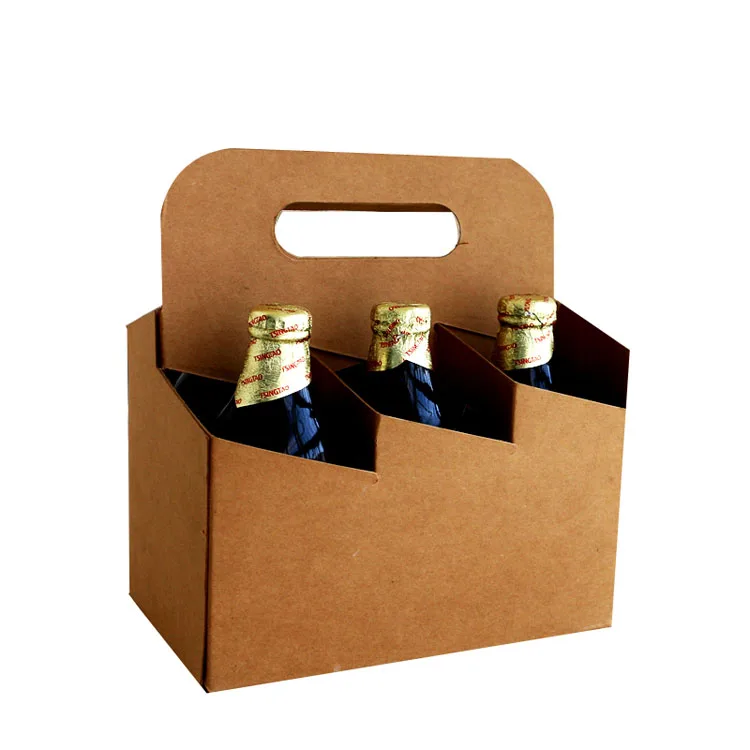 Six Pack Beer Can Bottle Kraft Paper Packaging Carton Biodegradable Glossy Laminated Coffee Wine Beer Display Shipping 4C Free