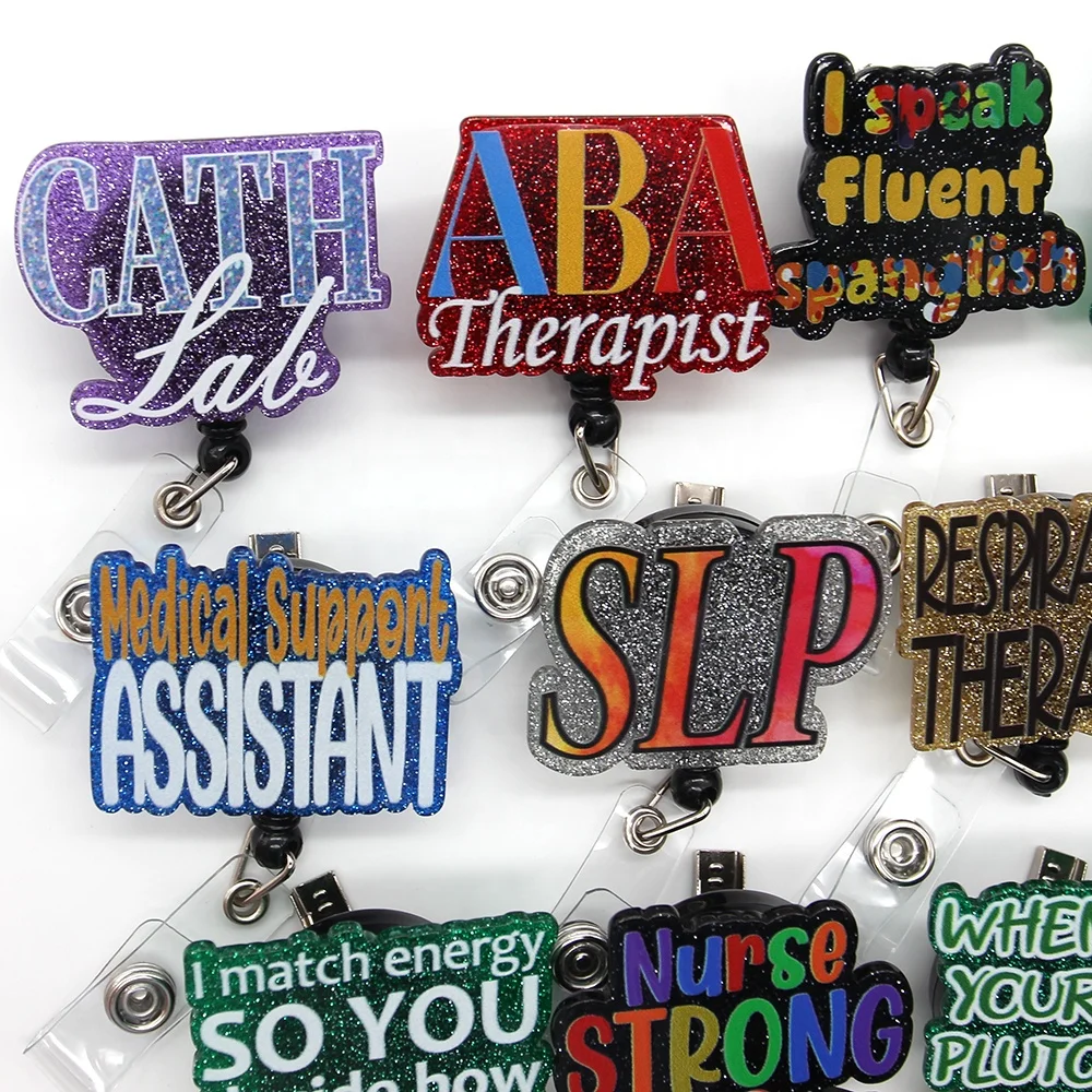 Wholesale Acrylic Nursing Badge Reel Medical Letters Retractable Badge Reel Holder Clip for Doctor Nurse Accessories