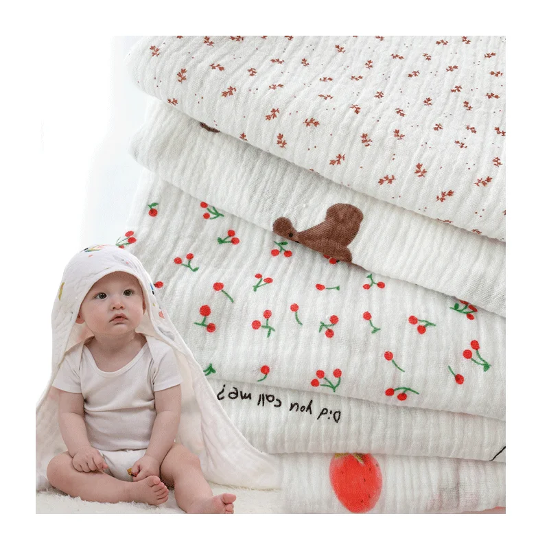 Good price 100% cotton popular breathable double printed layer muslin fabric for blanket towel