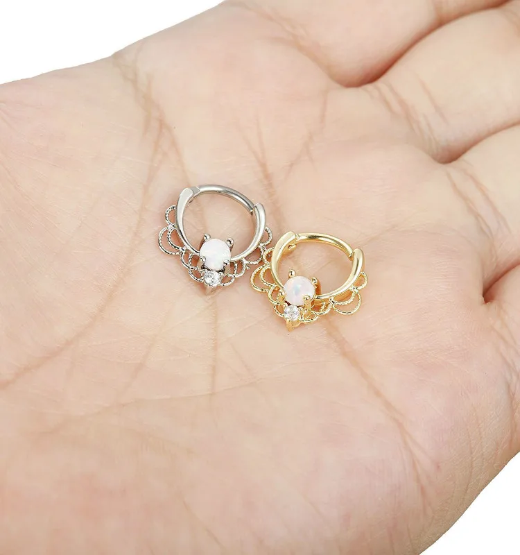 Rose gold nose ring Opal inlaid Indian nose clip piercing jewelry fashion woman nose piercing