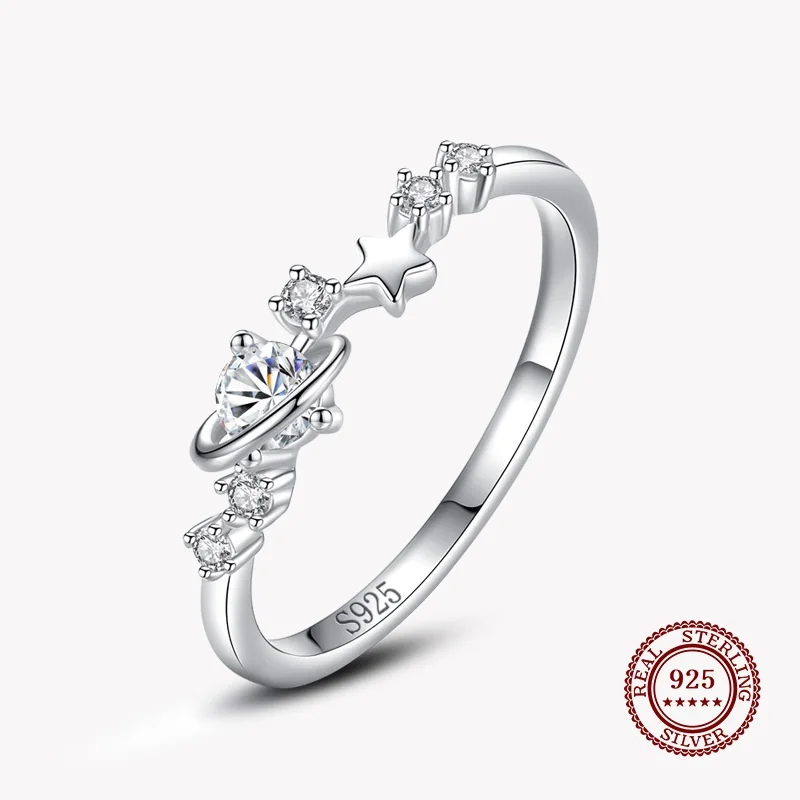S925 silver ring female Japan and South Korea small fresh star star micro set closed ring small design INS Bracelet