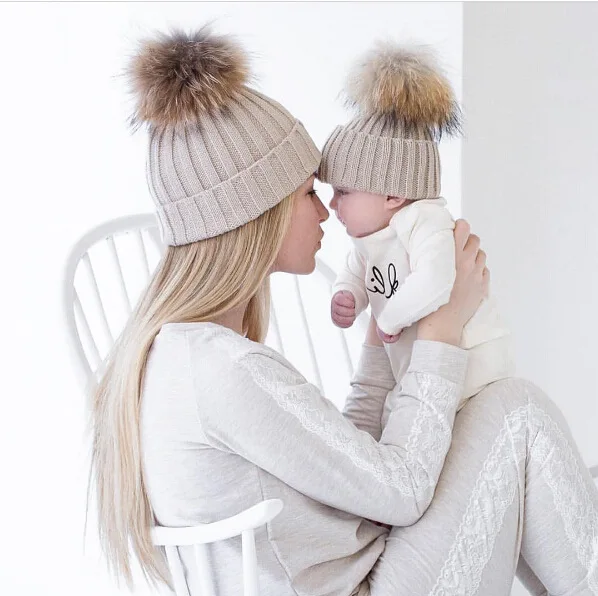 Custom Creative new autumn winter versatile hairball warm mother baby parent-child knit hat cold-proof hat