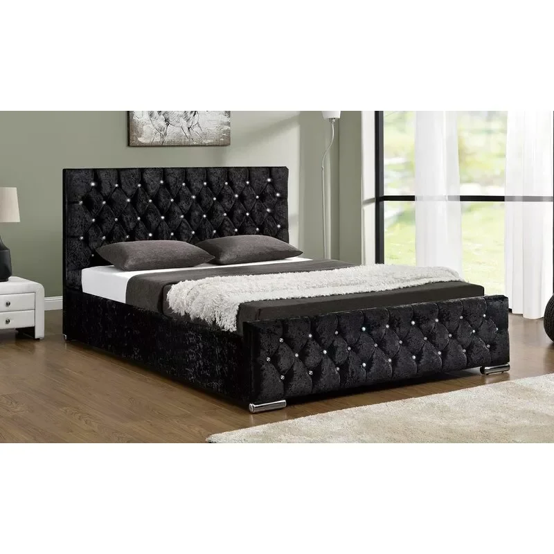 Luxury California Hotel Storage Modern Velvet Full Platform Single Doiuble Twin King Queen Size Bed Frame with Storage Headboard