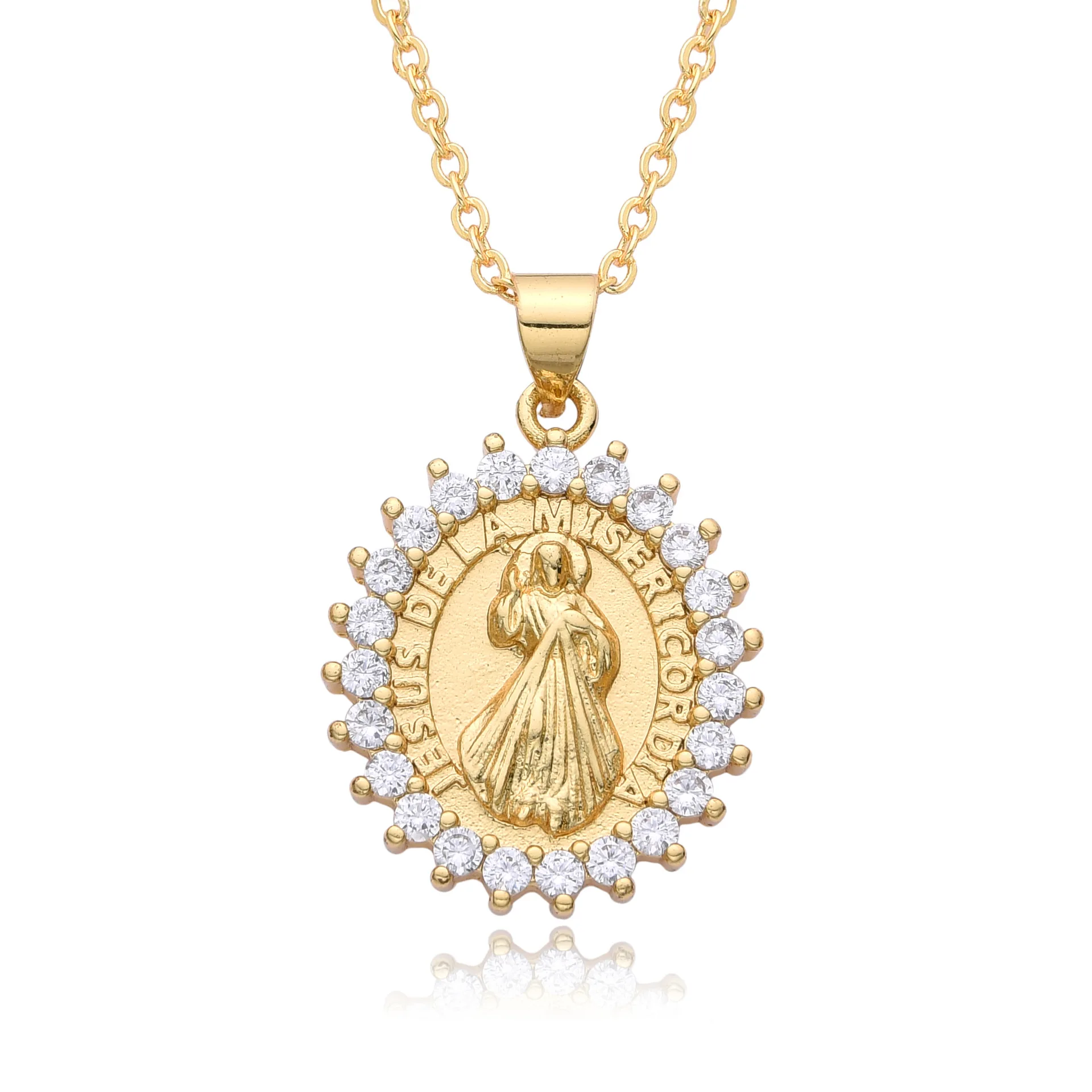 New Arrival Gold Plated Bling Religious Copper Virgen Statues Catholic Virgin Mary Pendant Necklace For Women