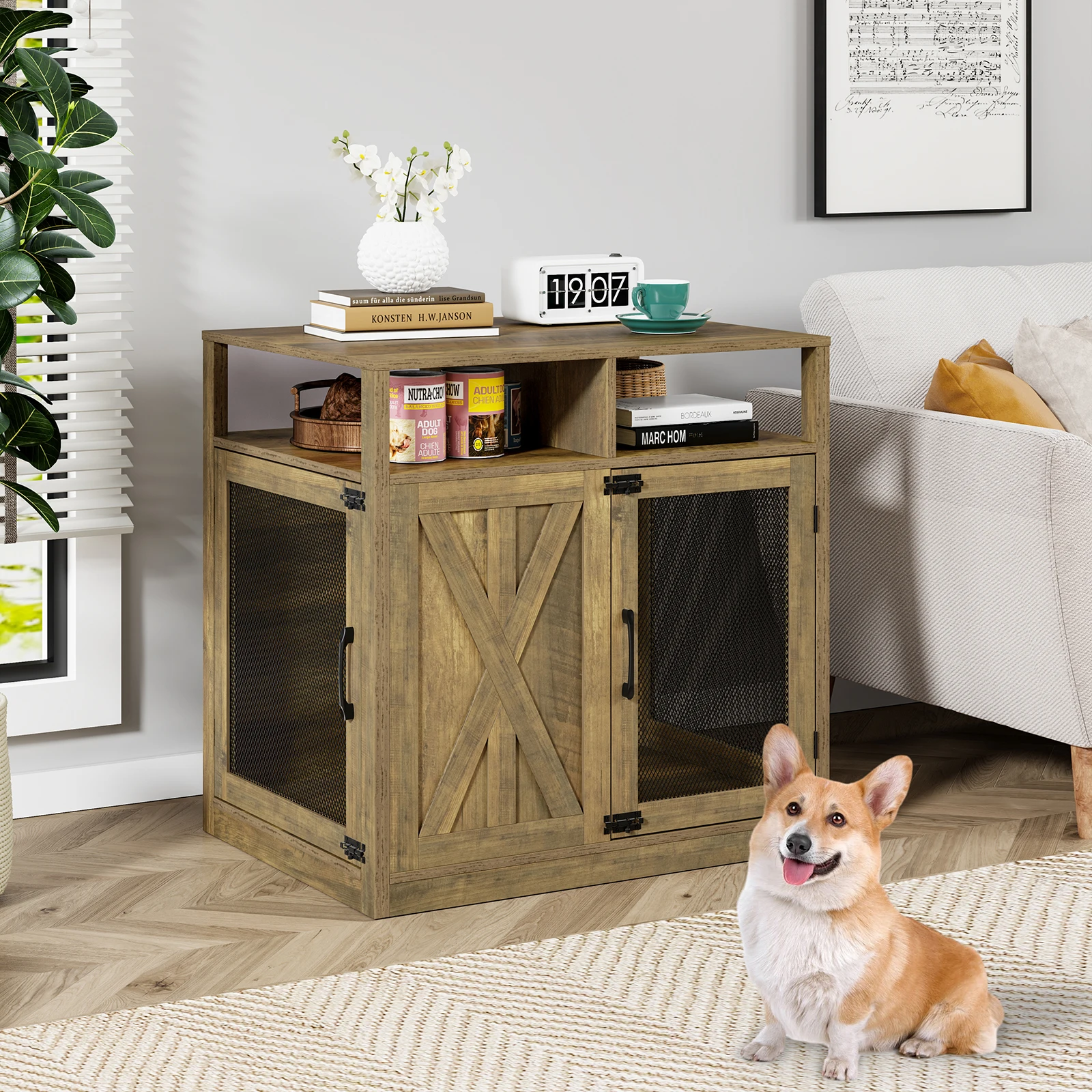 Large Side Table Nightstand pet Kennel End Table Dog Cage Furniture Dog Crate for Medium Dogs