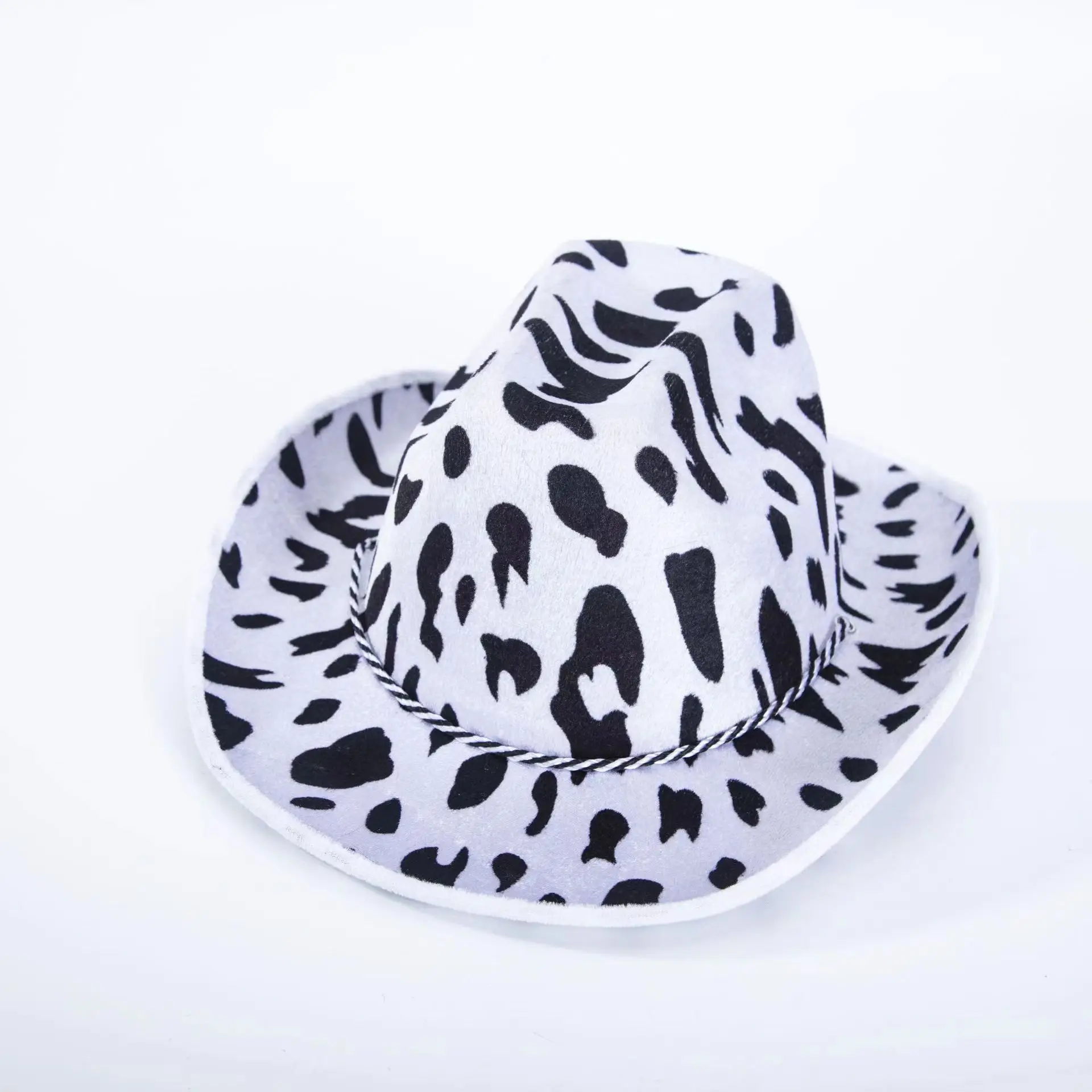 Factory customized cow print party hat holiday printed pattern wide brimmed western cowboy hat for adults