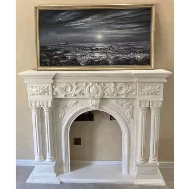 Calacatta White Statuario White Marble Fireplace Factory Price Limestone Fireplace Manufacturer