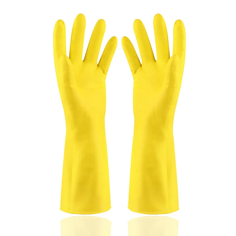 Cheap Price Low MOQ 40g Yellow 30cm Flocklined Household Rubber Latex Gloves for Kitchen Cleaning and Laundry