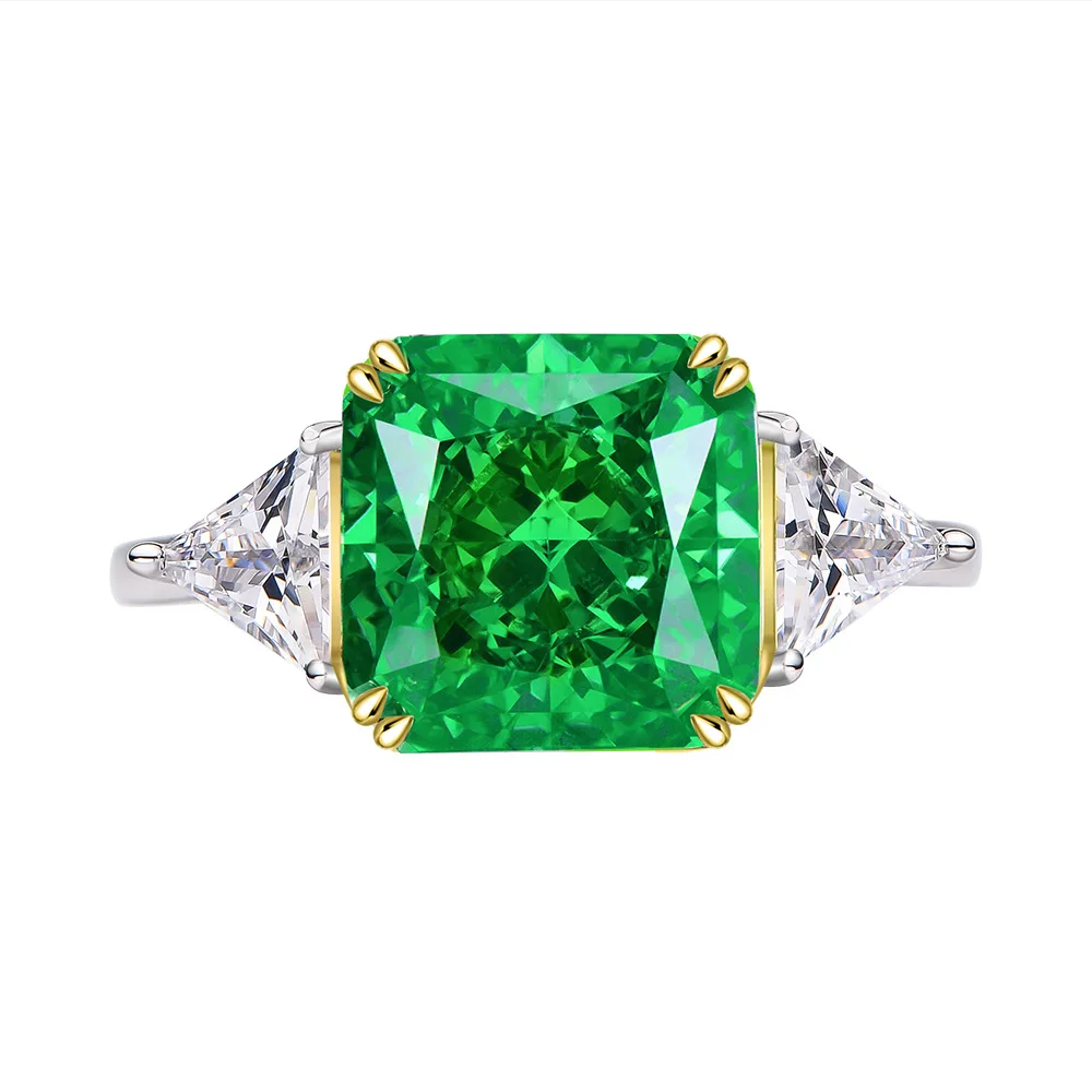 2024 New S925 Sterling Silver 8ct Paraiba 10*10mm High Carbon Diamond Ring for Engagement Wedding