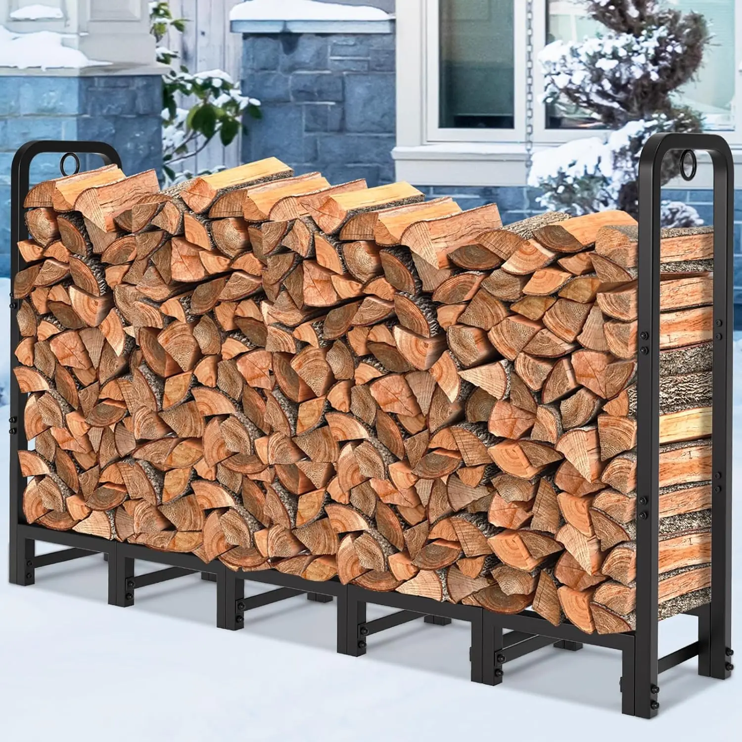 6FT High-capacity Steel Indoor & Outdoor Fire Pit Wood Storage Accessory Firewood Log Rack & Tool Set