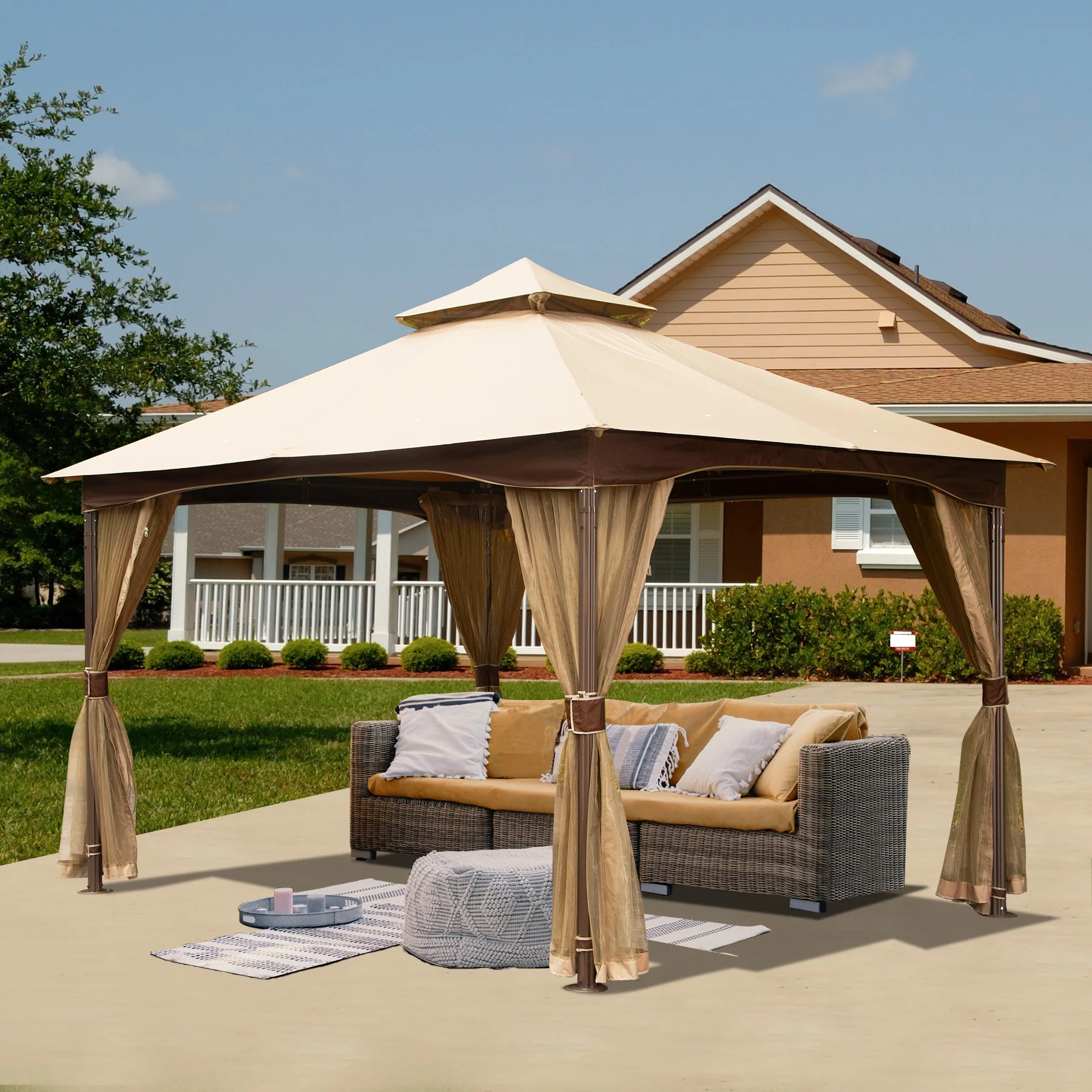 Rome Gazebo Big Size Garden Tent with Mesh and Curtain Outdoor Steel Tube Aluminum Frame Wedding Occasion Arch Pergola