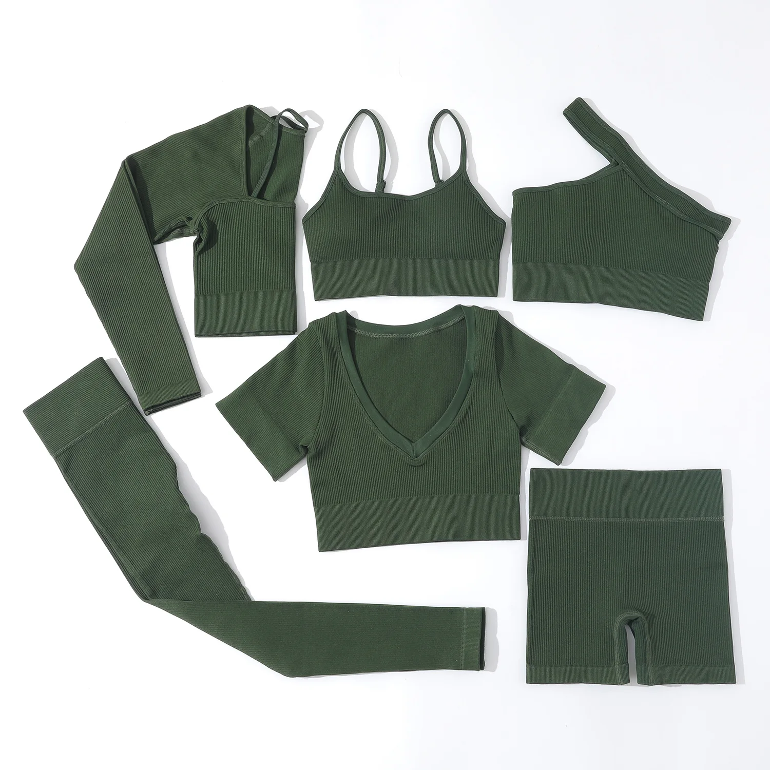 Новое поступление Женская Спортивная одежда Комплекты 5 видов цветов 6 штук в рубчик Бесшовные Йога комплект спортивная одежда