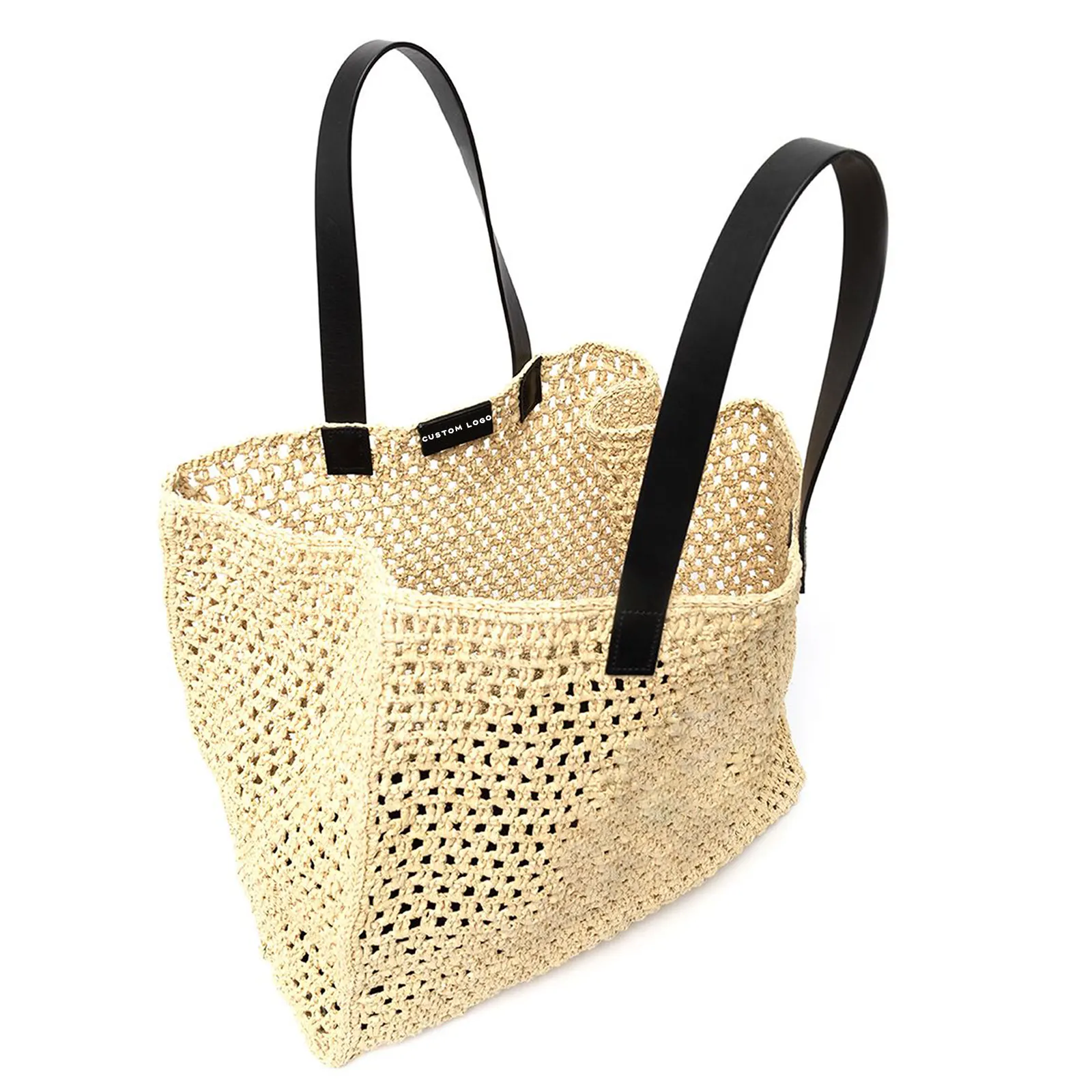 OEM Factory Black Shoulder Seagrass Bags Tote Straw Woven Beach Bag