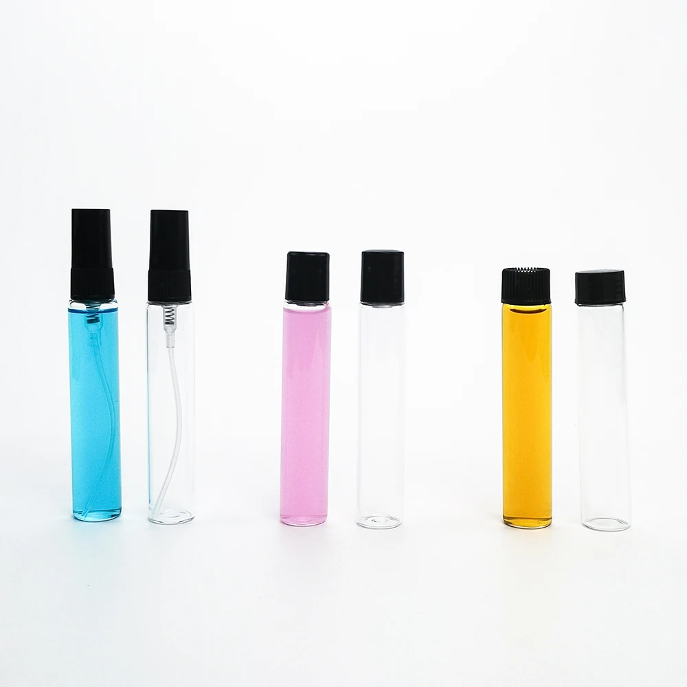 Empty Glass Tube Sample Vials 10ml 10 ml Clear Small rollon perfume spray glass vial with stopper cap