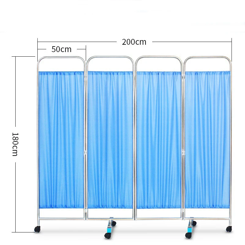 Movable Foldable Hospital Stainless Steel Ward Screen Hospital 4 folds medical folding screen
