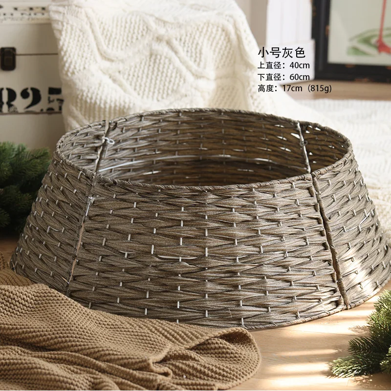 Handmade Rattan Collar Basket Foldable Christmas Tree Skirt
