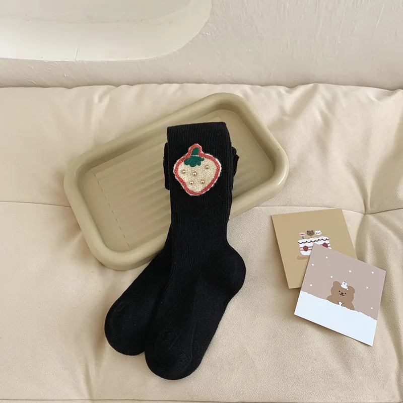 Wholesale Lovely Strawberry Pearl Cotton Tights High Quality Baby Cotton Tights Profession Socks Factory Customizable