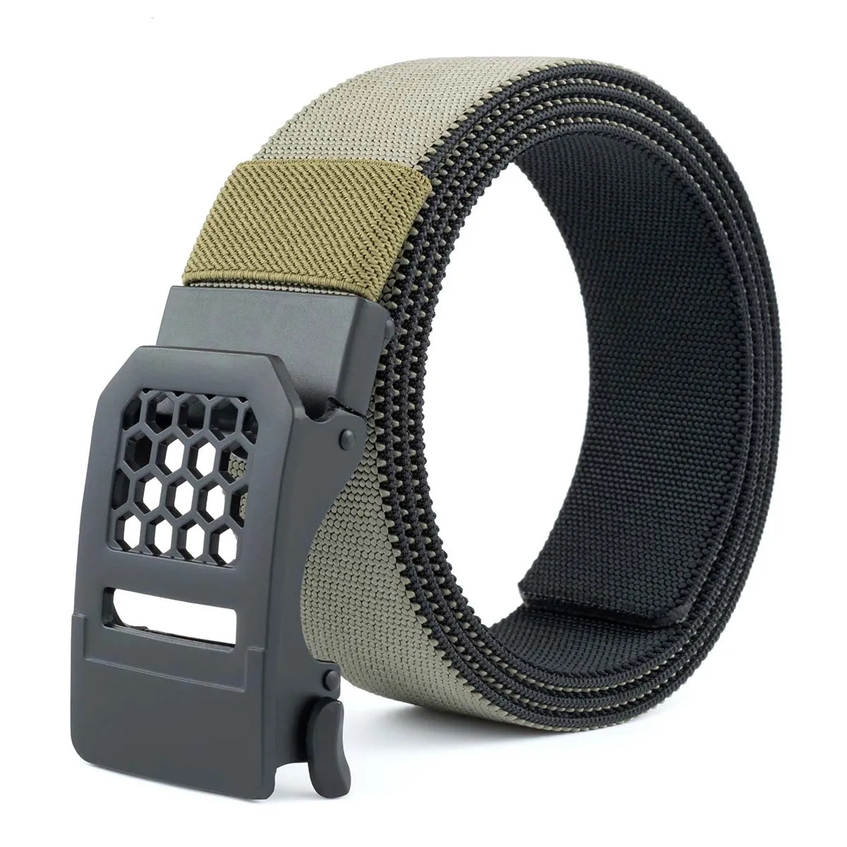 Factory Manufacturer High Quality Hypoallergenic Elastic Nylon Tactical Belt with Hive Pattern Zinc Alloy Automatic Buckle