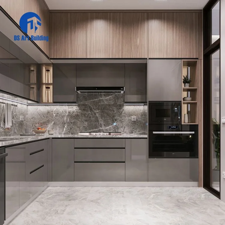 DS Customized New Arrival Luxury Lacquer Modern Design I Shape Kitchen Cabinets With Island