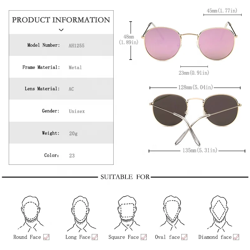 Korean Style Trendy Sunglasses Round Frame Old Fashioned Classic Star Sunglasses for UV Protection