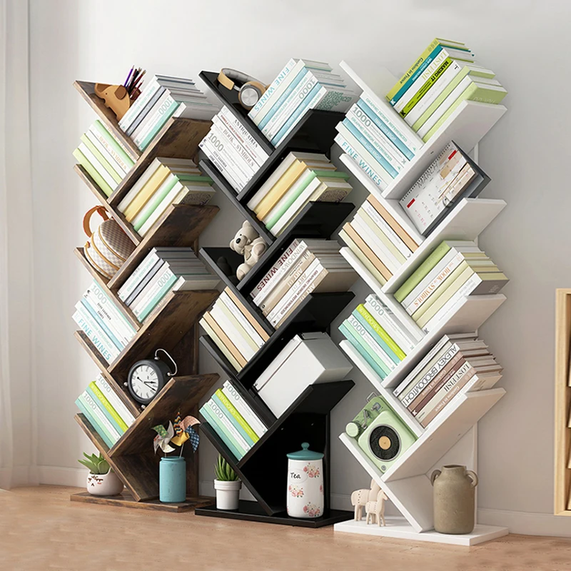 Tree Bookshelf White Black Bookcase Storage Shelf Book Case Modern Style Medium Density Fiberboard Book Cabinet
