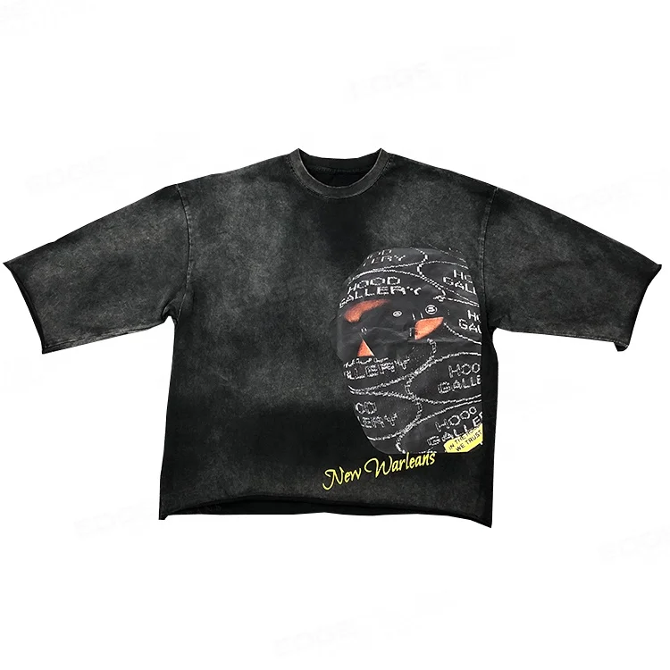 Custom streetwear manufacturer cut edge raw hem vintage acid wash tees sun faded aged oversized cropped top boxy fit t shirt men