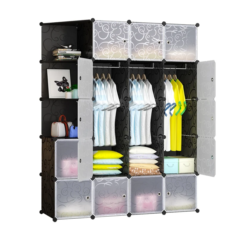 Fashion Modern Plastic Wardrobe Stackable 20 Doors With Shoe Rack,Combination Armoire, Kids Modular Cabinet for Hanging Clothes