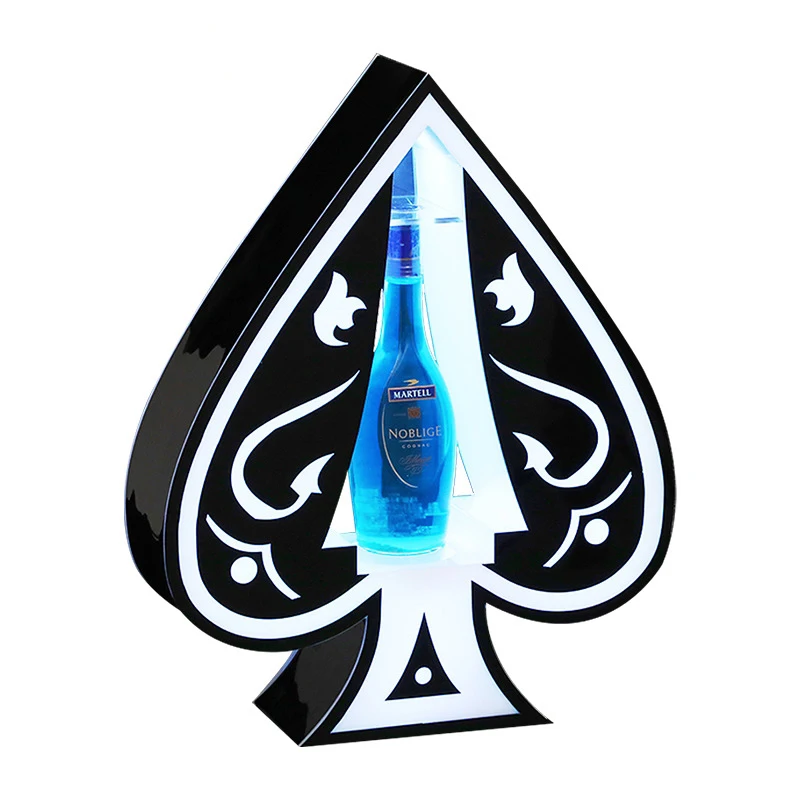 Custom LED Nightclub LED bottle glorifier VIP Ace Of Shape bottle presenter for wholesale
