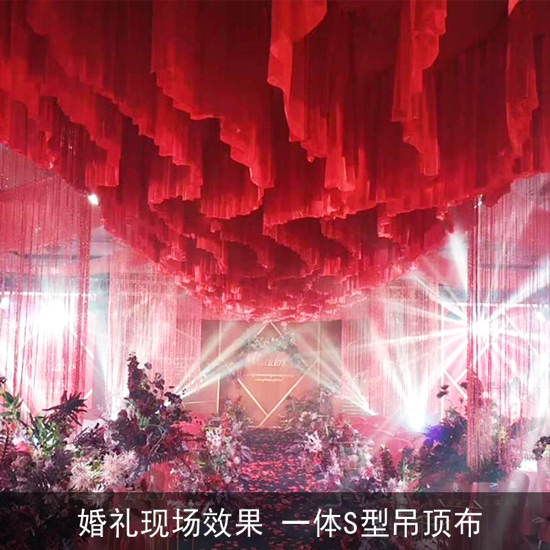 Wedding props ceiling voile cloud roof hotel stage top decorationTTable apron Chinese wedding red