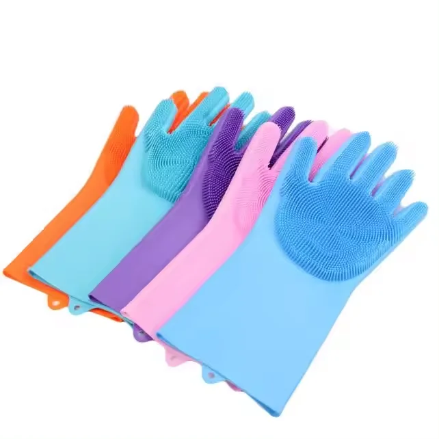 New design silicon Cleaning Sponge Silicone Dish Washing Gloves Heat Resistant gloves for pet fancy silicone rubber gloves