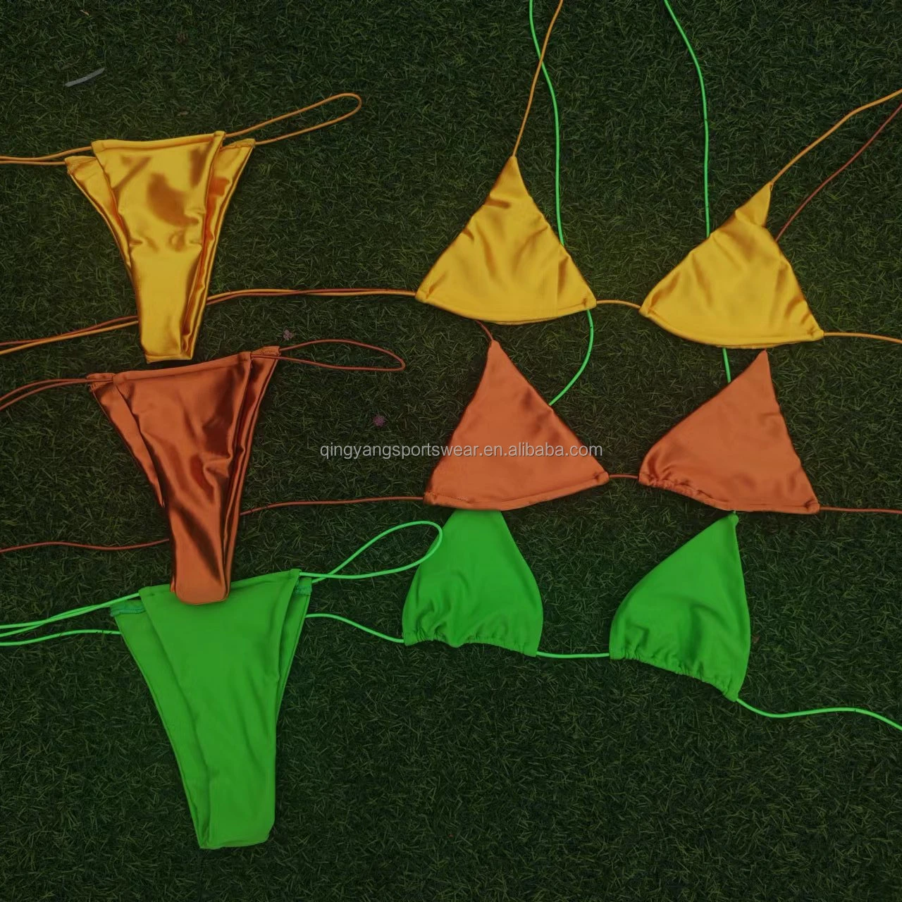 Custom Logo 2023 Summer Shiny Swimming Suit Women Two Pieces Micro Mini Bikini satin Swimwear