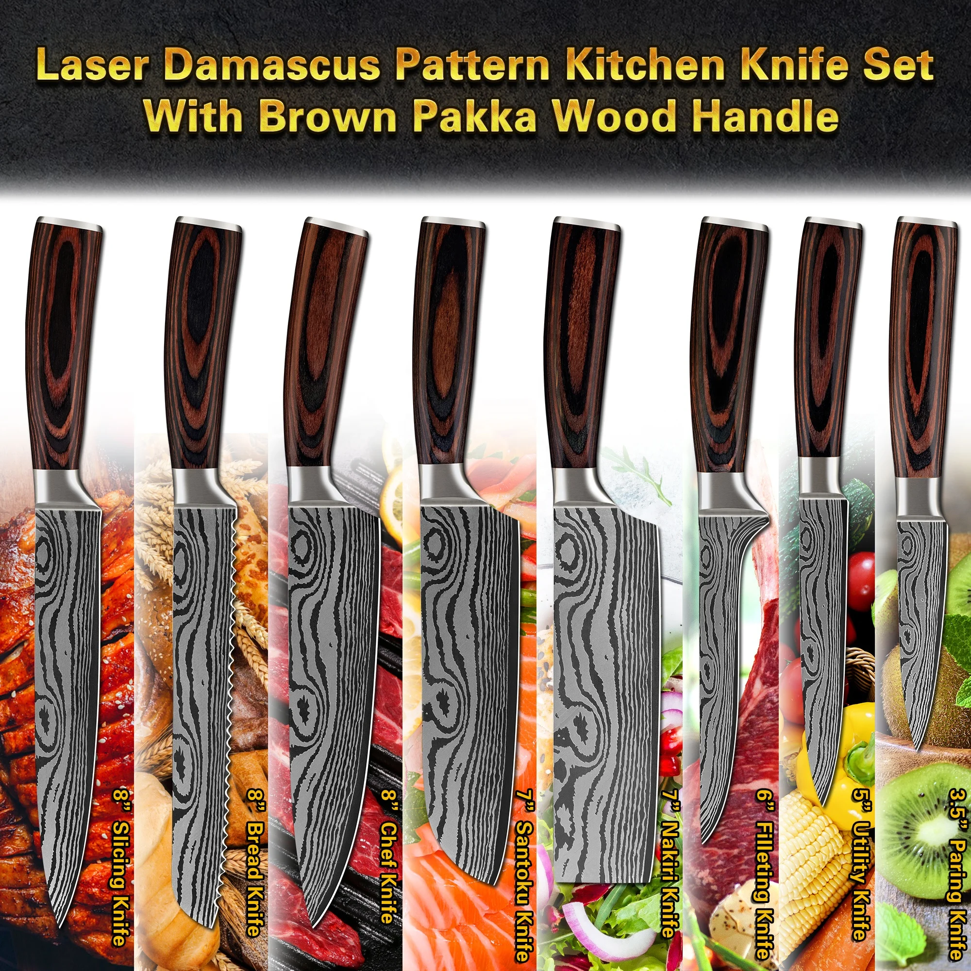 Brown Pakka Wood Handle 3 Inch Japanese High Carbon Damascus Steel Kiwi Peeling Knife Fruit Paring Knives With Gift Box
