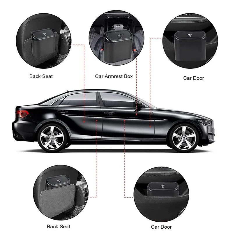 Mini car trash can vehicle car garbage bin with lid and trash bag universal storage for front back seat YT9020