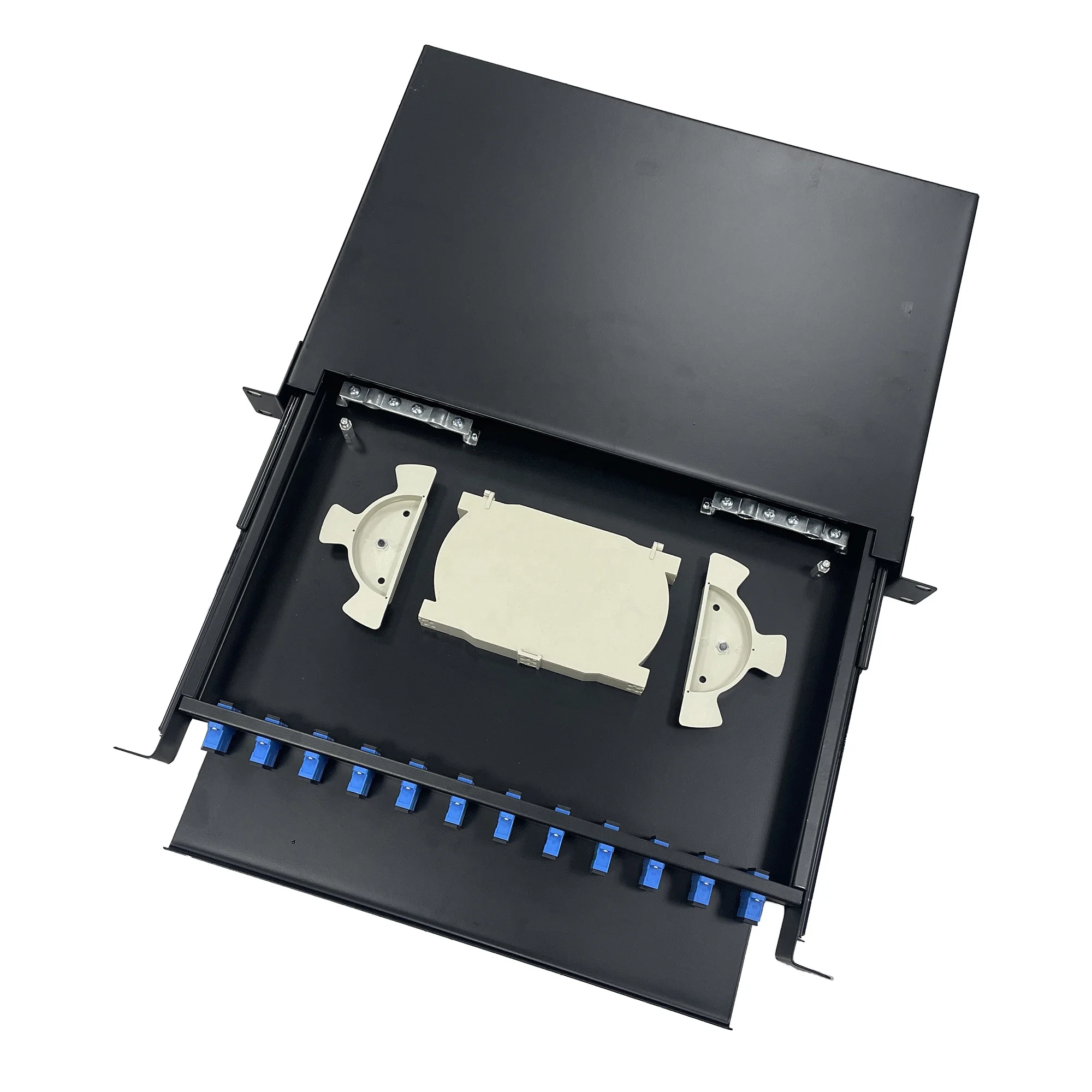 19' 1U 24 Core Drawer Type Rack Mounted Fiber Optic Patch Panel with 12 Port SC Duplex Adapter