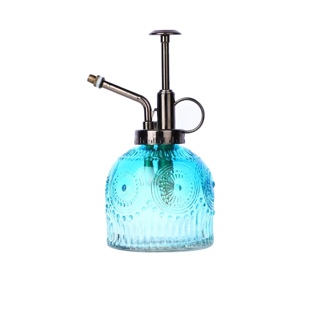 Glass Gardening Spray Bottle Plant Watering Bottle with Plastic Imitation Bronze Top Pump
